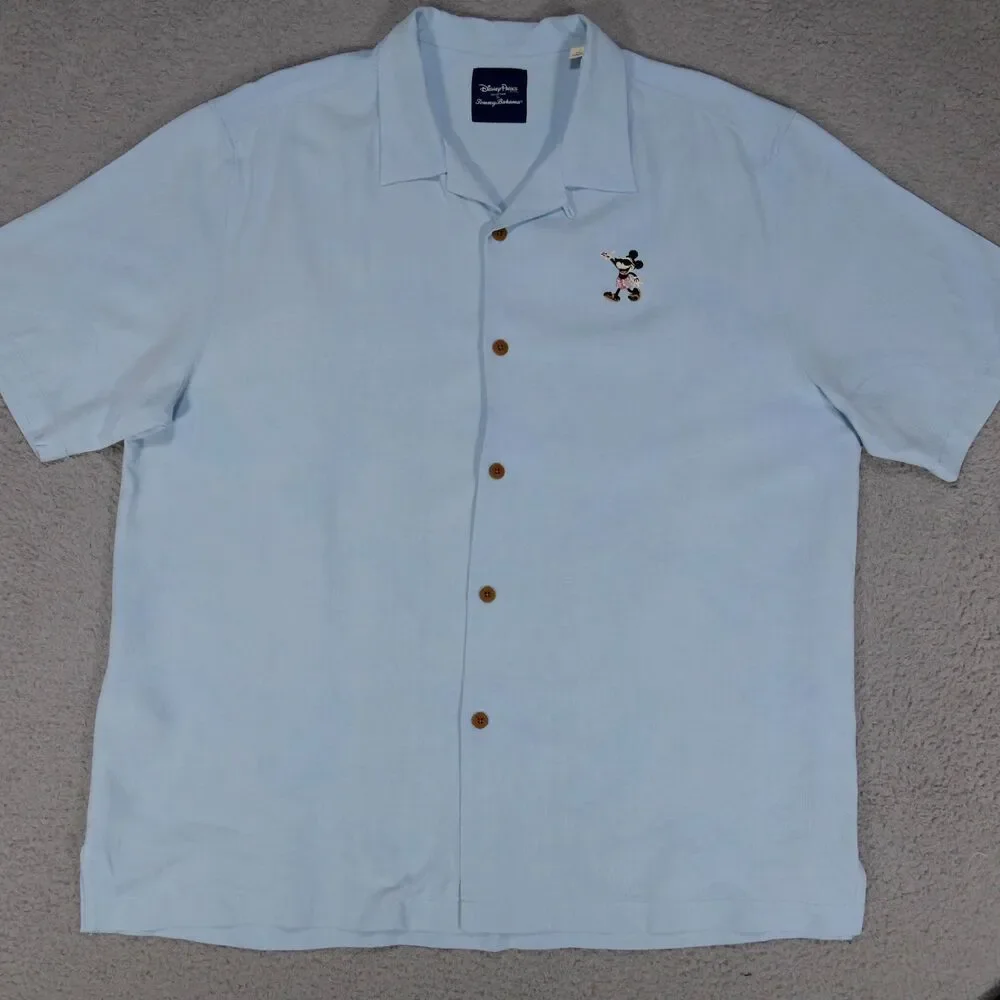 Tommy Bahama Disney Mickey Mouse Silk Camp Shirt Blue Embroidered Mens XL - Picture 7 of 13